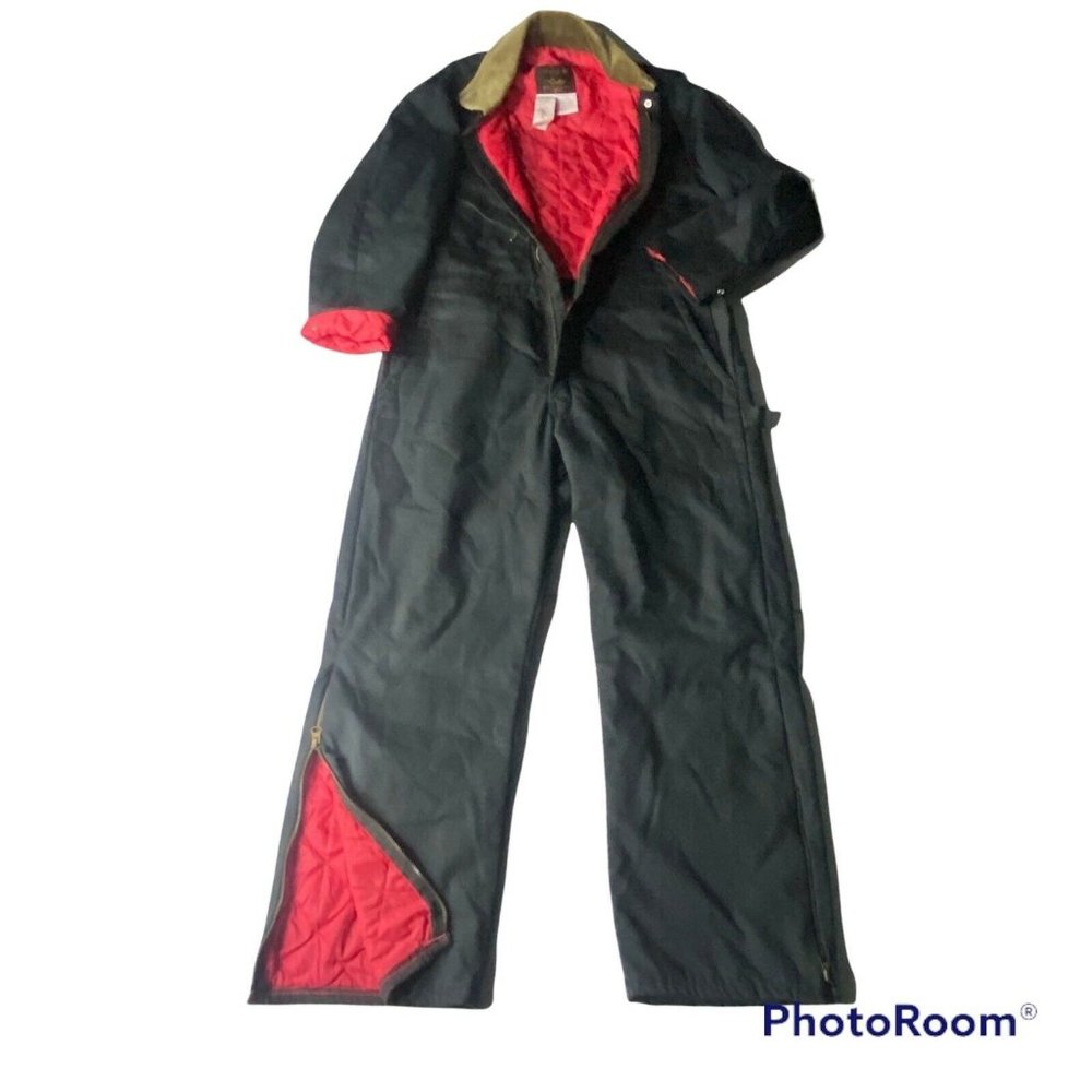 Vintage ZERO-ZONE Walls Mens Size Large Coveralls Navy Blue Tan Corduroy Collar